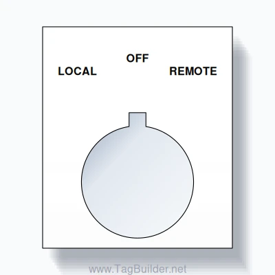 22mm Ring Tag – LOCAL OFF REMOTE, Three-Line Square, Allen-Bradley Compatible, Black on White