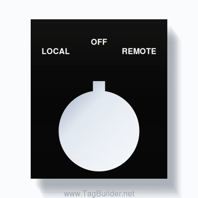 22mm Ring Tag – LOCAL OFF REMOTE, Three-Line Square, Allen-Bradley Compatible, White on Black