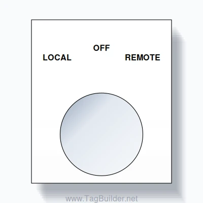 22mm Ring Tag – LOCAL OFF REMOTE, Three-Line Square, Black on White