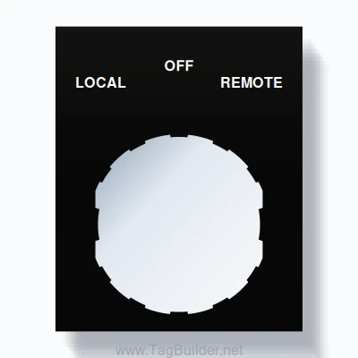 22mm Ring Tag – LOCAL OFF REMOTE, Three-Line Square, Schneider Electric Compatible, White on Black