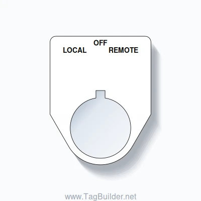 22mm Ring Tag – LOCAL OFF REMOTE, Three-Line Traditional, Allen-Bradley Compatible, Black on White