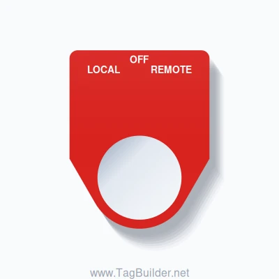 22mm Ring Tag – LOCAL OFF REMOTE, Three-Line Traditional, White on Red