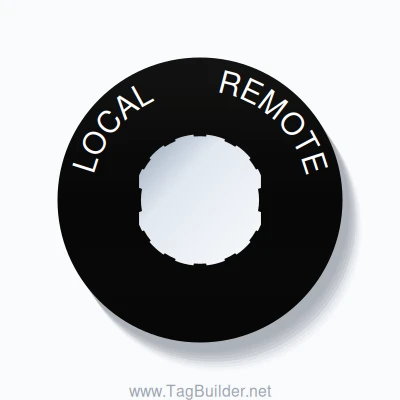22mm Ring Tag – LOCAL       REMOTE, Single-Line 60mm Round, Schneider Electric Compatible, White on Black