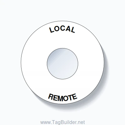 22mm Ring Tag – LOCAL REMOTE, Single-Line 60mm Round, Black on White
