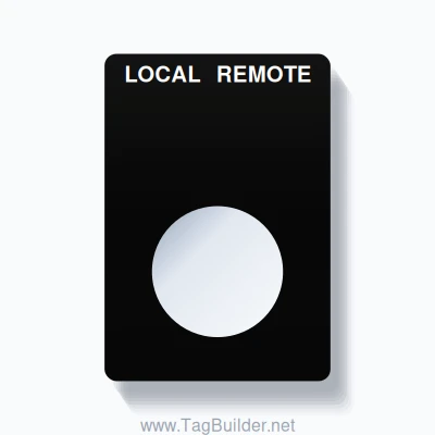 22mm Ring Tag – LOCAL REMOTE, Two-Line Rounded, White on Black