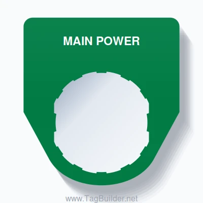 22mm Ring Tag – MAIN POWER, Single-Line Traditional, Schneider Electric Compatible, White on Green
