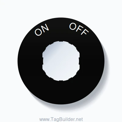 22mm Ring Tag – ON       OFF, Single-Line 60mm Round, Schneider Electric Compatible, White on Black