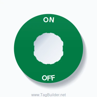 22mm Ring Tag – ON OFF, Single-Line 60mm Round, Schneider Electric Compatible, White on Green