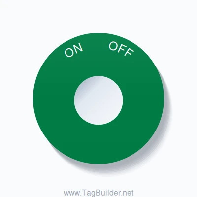 22mm Ring Tag – ON       OFF, Single-Line 60mm Round, White on Green