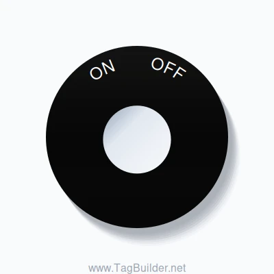 22mm Ring Tag – ON       OFF, Single-Line 60mm Round, White on Black
