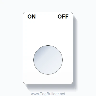 22mm Ring Tag – ON OFF, Two-Line Rounded, Black on White