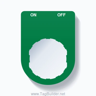 22mm Ring Tag – ON OFF, Two-Line Slim, Schneider Electric Compatible, White on Green