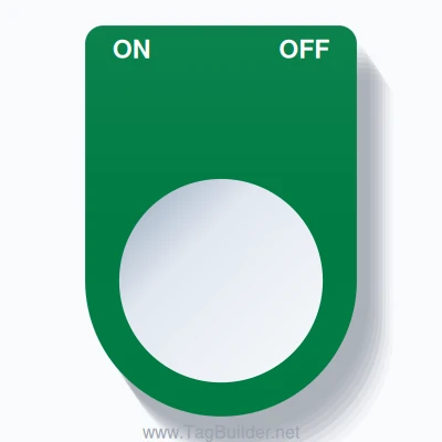 22mm Ring Tag – ON OFF, Two-Line Slim, White on Green