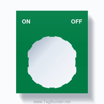 22mm Ring Tag – ON OFF, Two-Line Square, Schneider Electric Compatible, White on Green