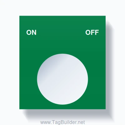 22mm Ring Tag – ON OFF, Two-Line Square, White on Green