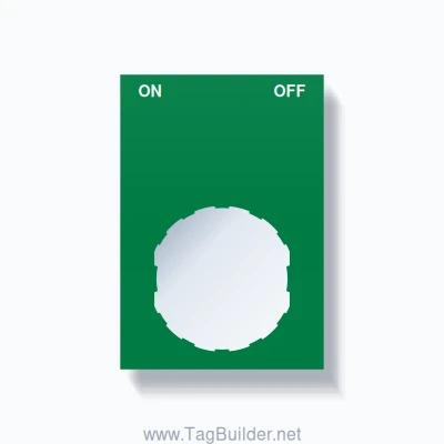 22mm Ring Tag – ON OFF, Two-Line Squared, Schneider Electric Compatible, White on Green