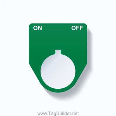 22mm Ring Tag – ON OFF, Two-Line Traditional, Allen-Bradley Compatible, White on Green