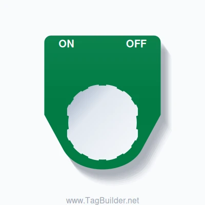 22mm Ring Tag – ON OFF, Two-Line Traditional, Schneider Electric Compatible, White on Green