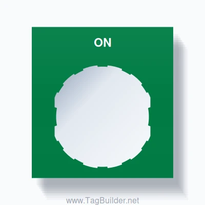 22mm Ring Tag – ON, Single-Line Square, Schneider Electric Compatible, White on Green