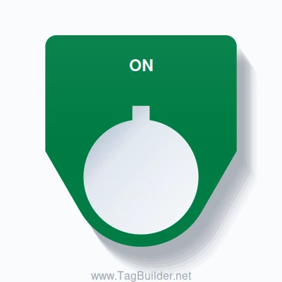 22mm Ring Tag – ON, Single-Line Traditional, Allen-Bradley Compatible, White on Green