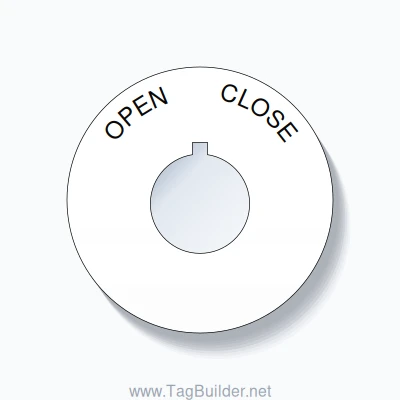 22mm Ring Tag – OPEN       CLOSE, Single-Line 60mm Round, Allen-Bradley Compatible, Black on White