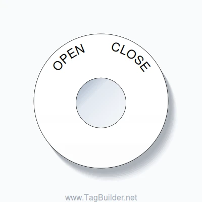 22mm Ring Tag – OPEN       CLOSE, Single-Line 60mm Round, Black on White