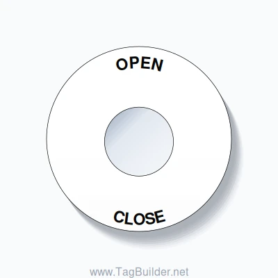 22mm Ring Tag – OPEN CLOSE, Single-Line 60mm Round, Black on White