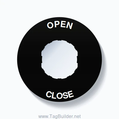 22mm Ring Tag – OPEN CLOSE, Single-Line 60mm Round, Schneider Electric Compatible, White on Black