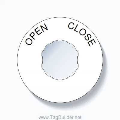 22mm Ring Tag – OPEN       CLOSE, Single-Line 60mm Round, Schneider Electric Compatible, Black on White