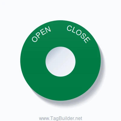 22mm Ring Tag – OPEN       CLOSE, Single-Line 60mm Round, White on Green