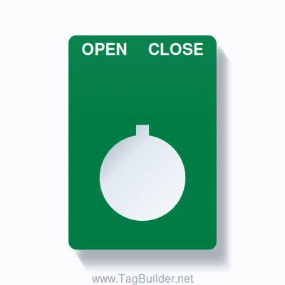 22mm Ring Tag – OPEN CLOSE, Two-Line Rounded, Allen-Bradley Compatible, White on Green