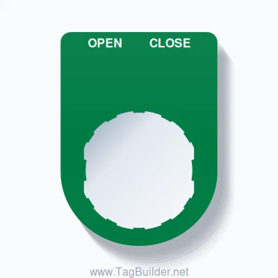22mm Ring Tag – OPEN CLOSE, Two-Line Slim, Schneider Electric Compatible, White on Green
