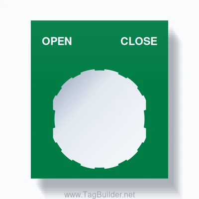 22mm Ring Tag – OPEN CLOSE, Two-Line Square, Schneider Electric Compatible, White on Green