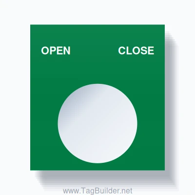 22mm Ring Tag – OPEN CLOSE, Two-Line Square, White on Green