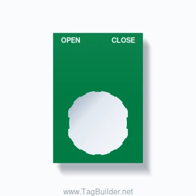 22mm Ring Tag – OPEN CLOSE, Two-Line Squared, Schneider Electric Compatible, White on Green
