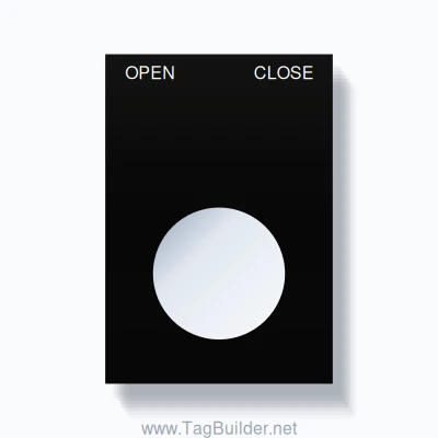 22mm Ring Tag – OPEN CLOSE, Two-Line Squared, White on Black (#2)