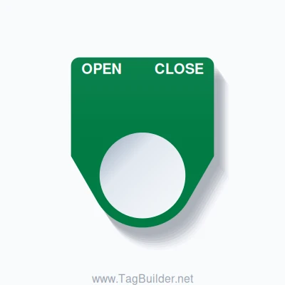 22mm Ring Tag – OPEN CLOSE, Two-Line Traditional, White on Green
