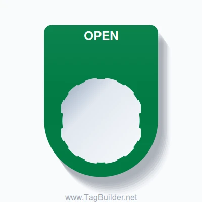 22mm Ring Tag – OPEN, Single-Line Slim, Schneider Electric Compatible, White on Green