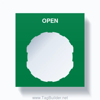 22mm Ring Tag – OPEN, Single-Line Square, Schneider Electric Compatible, White on Green