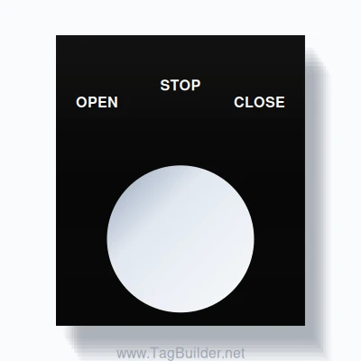 22mm Ring Tag – OPEN STOP CLOSE, Three-Line Square, White on Black