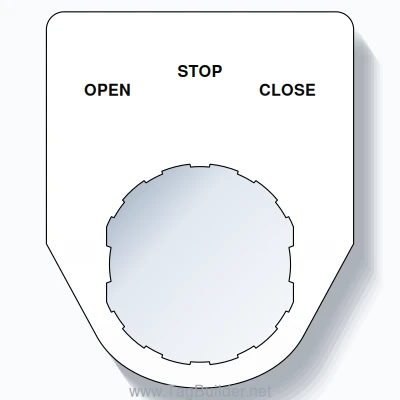 22mm Ring Tag – OPEN STOP CLOSE, Three-Line Traditional, Schneider Electric Compatible, Black on White