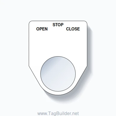 22mm Ring Tag – OPEN STOP CLOSE, Three-Line Traditional, Black on White