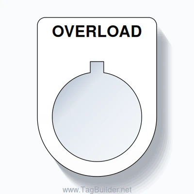 22mm Ring Tag – OVERLOAD, Single-Line Slim, Allen-Bradley Compatible, Black on White