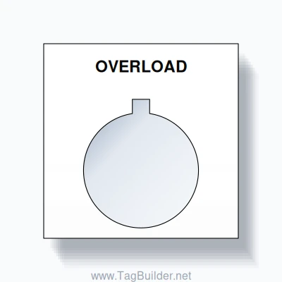 22mm Ring Tag – OVERLOAD, Single-Line Square, Allen-Bradley Compatible, Black on White