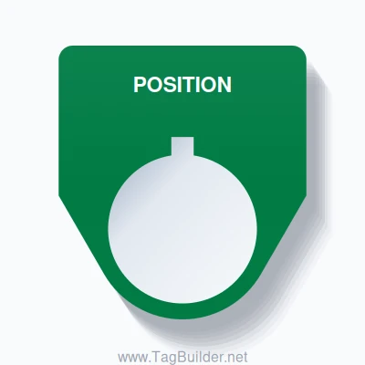 22mm Ring Tag – POSITION, Single-Line Traditional, Allen-Bradley Compatible, White on Green