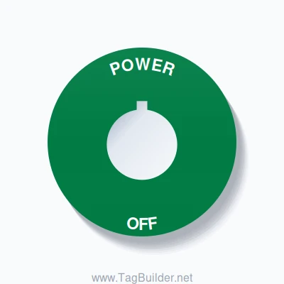 22mm Ring Tag – POWER OFF, Single-Line 60mm Round, Allen-Bradley Compatible, White on Green