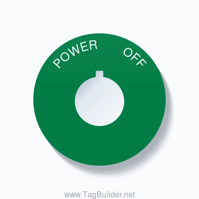 22mm Ring Tag – POWER       OFF, Single-Line 60mm Round, Allen-Bradley Compatible, White on Green