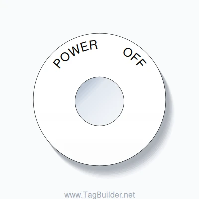 22mm Ring Tag – POWER       OFF, Single-Line 60mm Round, Black on White
