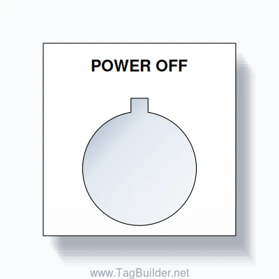 22mm Ring Tag – POWER OFF, Single-Line Square, Allen-Bradley Compatible, Black on White
