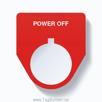 22mm Ring Tag – POWER OFF, Single-Line Traditional, Allen-Bradley Compatible, White on Red